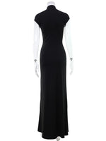 Ahagaga Fashion Women's Maxi Dresses Half High Collar Solid Sexy Single Breasted High Split Short Sleeves Sheath Streetwear Fit