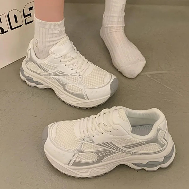 Spring Autumn Breathable Mesh Sneakers Women Mix Color Lace Up Sports Shoes Woman Wear Resistant Platform Casual Shoes Mujer