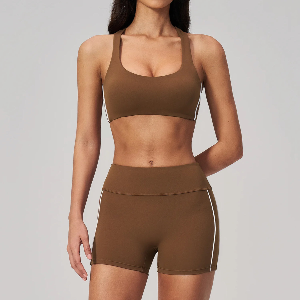 Quick Drying Shaved Tight Yoga Suit for Women Color Contrast Slim Sports Bra High Waist Shorts Running Fitness Suits Tracksuit