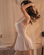 Women Mini Dress Spaghetti Strap Bodycon Cami Dress Sleeveless Pleated Skirt Summer Party Club Short Dress