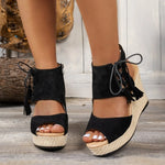 Summer Khaki Suede Leather Women's Thicken High Heels Hollow Out Sandals Sexy Elegant Platform Wedges Open Toe Ladies Shoes