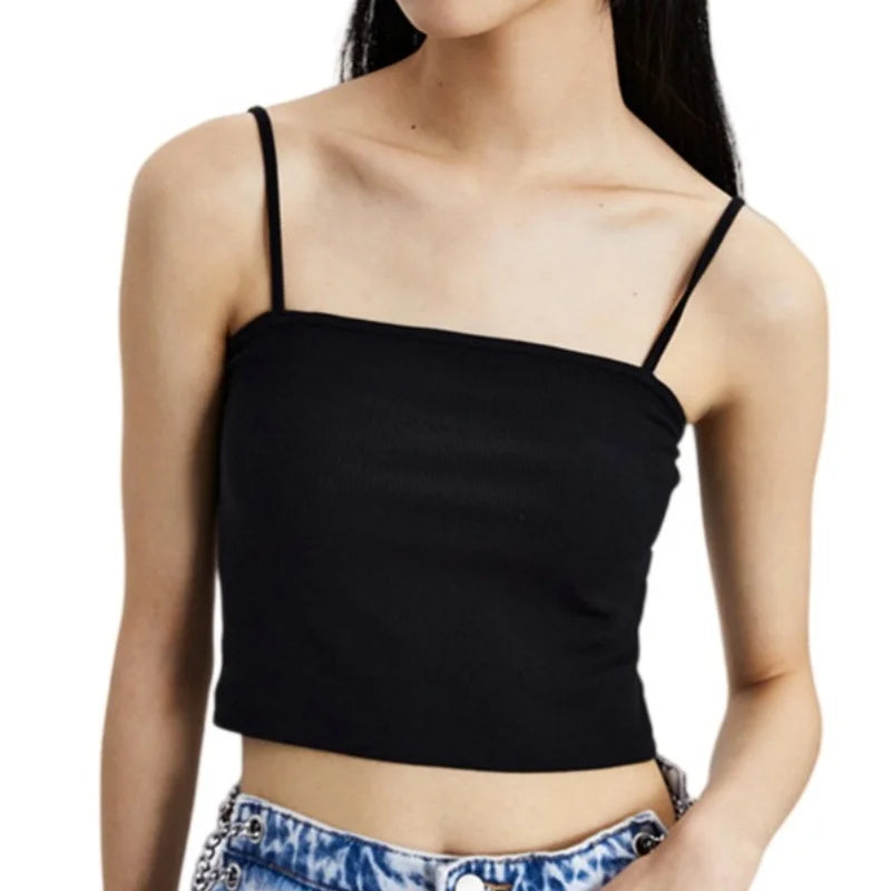 Women Ribbed Square Neck Camisole Basic Solid Color Crop Top Adjustable Spaghetti Straps Ladies Sleeveless Tank Tops M-XL