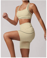 Color Blocking Yoga Sets Women's Tracksuit Hanging Neck Shockproof Sports Vest Hip Lifting Shorts Gym Running Fitness Suits