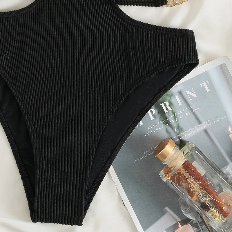 Sexy Ribbed Underwired Bra Cup Female Swimwear One Piece Swimsuit Women Backless Monokini High Cut Bathing Suit Swim Bodysuit
