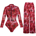 2026 New Sexy Print One Piece Swimsuit Women Swimwear Monokini Long Sleeve Bathing Suit Female Bodysuit Surfing Swim Wear Beach