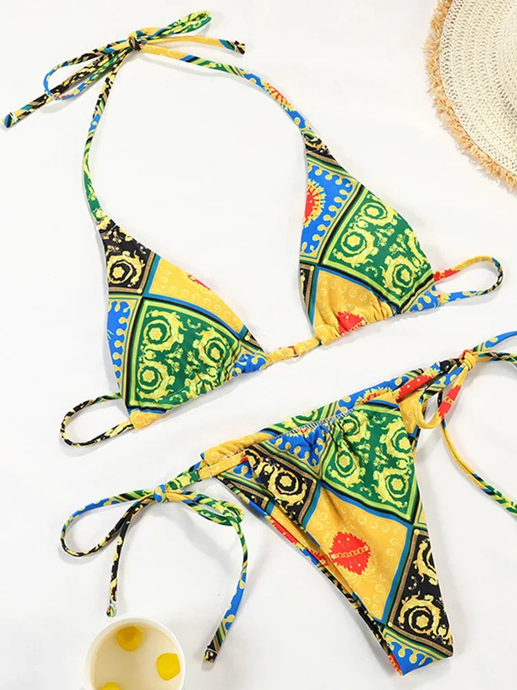 2025 Polka Dot Mini Micro String Bikini Women Swimsuit Female Bikinis Brazilian Swimwear Two Pieces Bikini Set Bathing Suit Swim