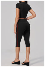 Color Blocked Yoga Suit Women Tracksuit Short Sleeve Shock-absorbing Sports T Shirts High Waist Pants Gym Running Fitness Suits