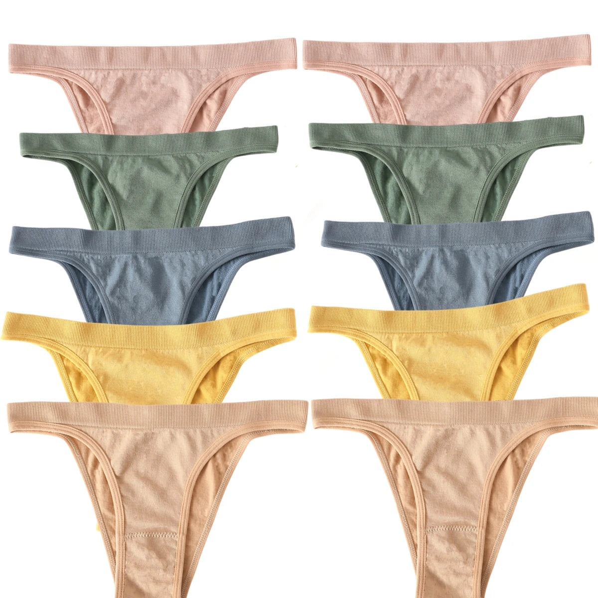 10Pcs/Set Women Seamless Panties Ribbed Underwear Sexy Lingerie High Leg Cut Female Sports Underpants Femme Thongs
