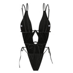 2026 New Deep V One Piece Black Swimsuit Halter Solid Color Women's Backless Bathing Suit Bandage White Swimwear For Female