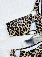 2026 New Sexy Bikini Women Push Up Leopard Hollow Single Shoulder Metal Circles Swimwear Swimsuit Beach Bikinis Set Bathing Suit