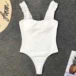 6 Colors Frill Trim Ruffled Sexy Women Swimwear One Piece Swimsuit Female Ribbed Bather Bathing Suit Swim Wear Monokini V1668