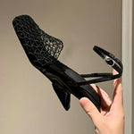 Women's Sandals Summer Luxury DesignerLace Mesh Square Toe Shallow Narrow Strap Braided Slip-on High Heels Sandals
