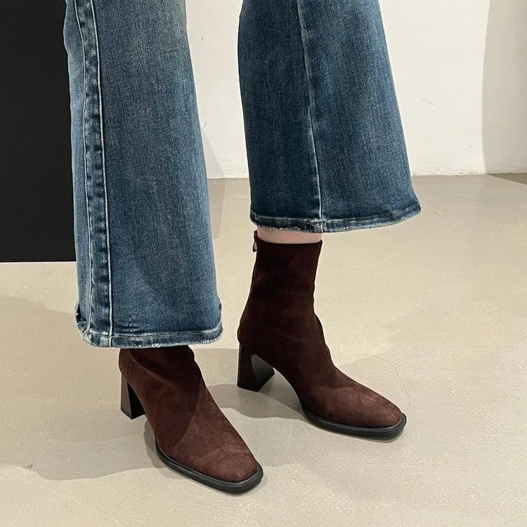 Vintage Thick Heel Square Toe Women Ankle Boots Ladies Elegant Mordern Short Botas Autumn Winter Zapatos De Mujer 2026