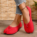 Women Tabi Split Toe Foldable Ballet Flats Suede Like Slip‑On Soft Flexible Flat Shoes Retro Casual Daily Walking Shoes