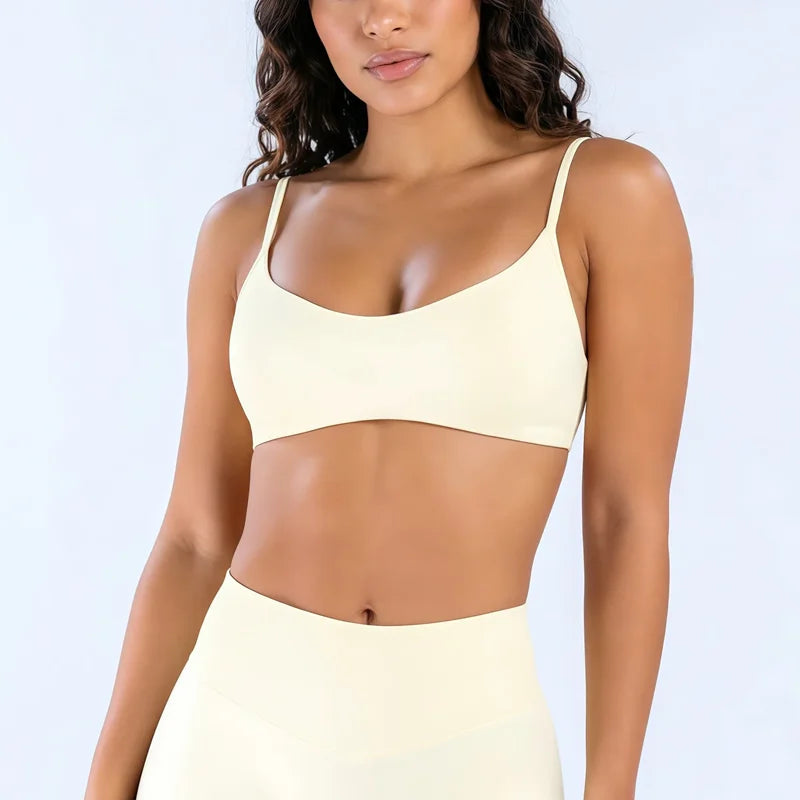 HISTELLO Impact Scoop Neck Bra Seamless Gym Tank Top Women Yoga Clothing Open Back Pilates Workout Running Fitness Underwear