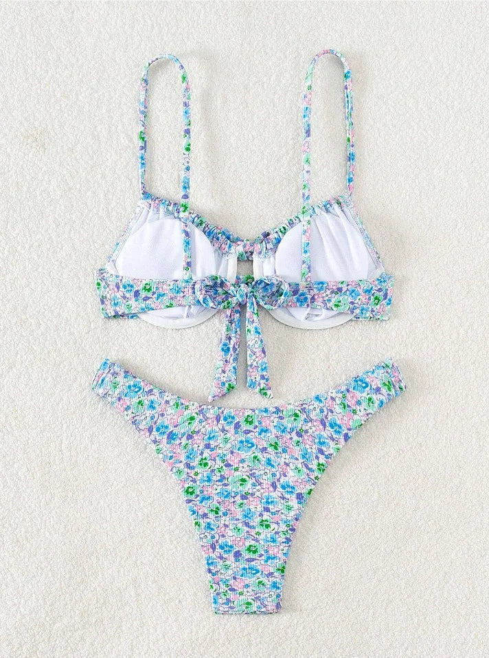 New Sexy Floral Print Push Up Bikini 2024 Women Swimwear Female Swimsuit Two Pieces Thong Bikini Set Bather Bathing Suit Beach