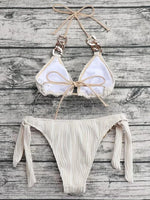 Halter Metal Rings Bikinis Wrinkled Bikini Female Swimsuit Women Swimwear Two-pieces Bikini Set High Cut Bathing Suit Swim Lady