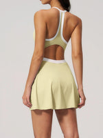 Naked Women's Tennis Dresses for Women Breathable Back Hollowed Out Sleeveless Mini Dress Built in Shorts Tight Sports Skirt