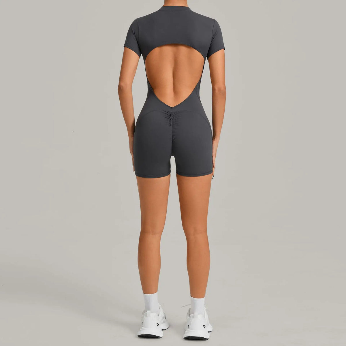 Women's Seamless Yoga Jumpsuits Sports Fitness Beauty Back Slim Fit Short-Sleeves One-Piece Workout Gym Training Bodysuits