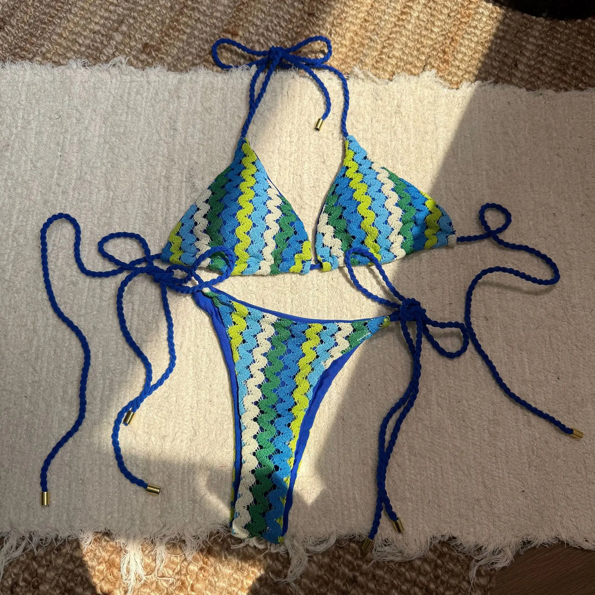 Sexy Yellow Patchwork Bikini Women Knitted Wave Push Up Micro Swimsuit 2025 Brazilian Beach Bathing Suit Bandage Thong Swimwear