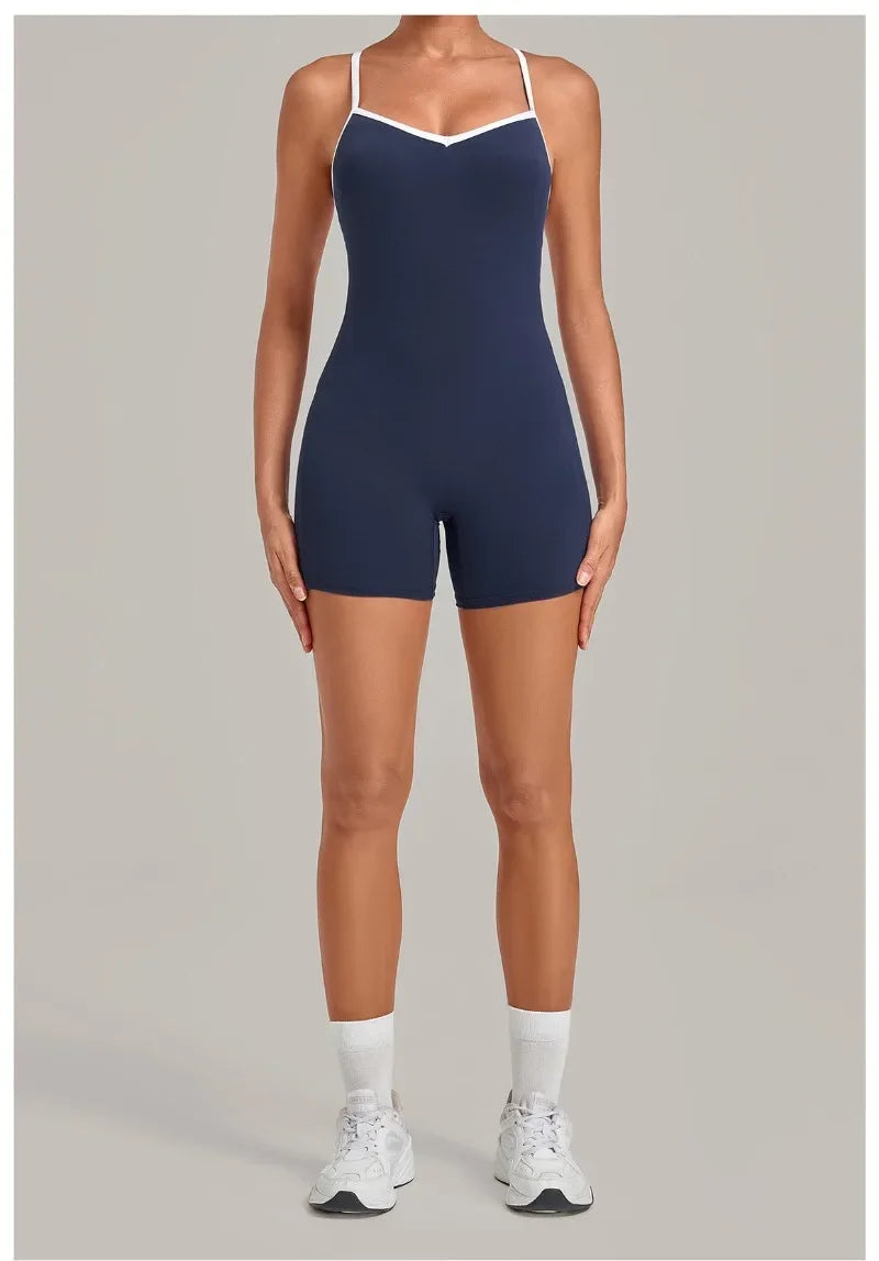 Women's Seamless Yoga Jumpsuits Fitness Sports Gym Hip-lifting Sleeveless One-piece Backless Workout Training Shorts Jumpsuit