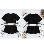 Crop Top Shorts Bottom Swimsuits Women Black Drawstring Swimwear Ribbed Bikinis Sets Bathing Suit Beach Wear Bikini Mujer 2026