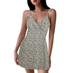 Women's Bohemian Floral Print Mini Dress V Neck Spaghetti Strap Wrap Bodycon Short Dress Casual Slim Fit Summer Beach Sundress
