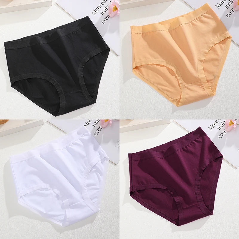 4Pcs/Set Women Cotton Briefs Seamless High Waist Breathable Underwear Female Stretch Comfortable Lingerie New solid color Panty