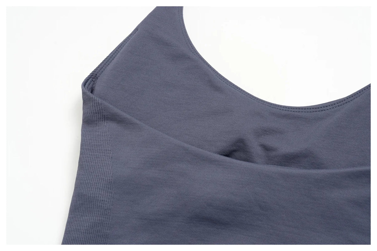 New Yoga Sets Women Summer Seamless Thread Hanging Neck Sports Vest Exercise Fitness Suit High Waist Wide Leg Pants Tracksuit