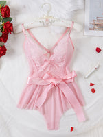 Women's Hollow See Through Bodysuits Slim Fit Erotic Sheer Lace Jumpsuit Bodysuit Sexy Fashion Pajamas One-Piece Suit