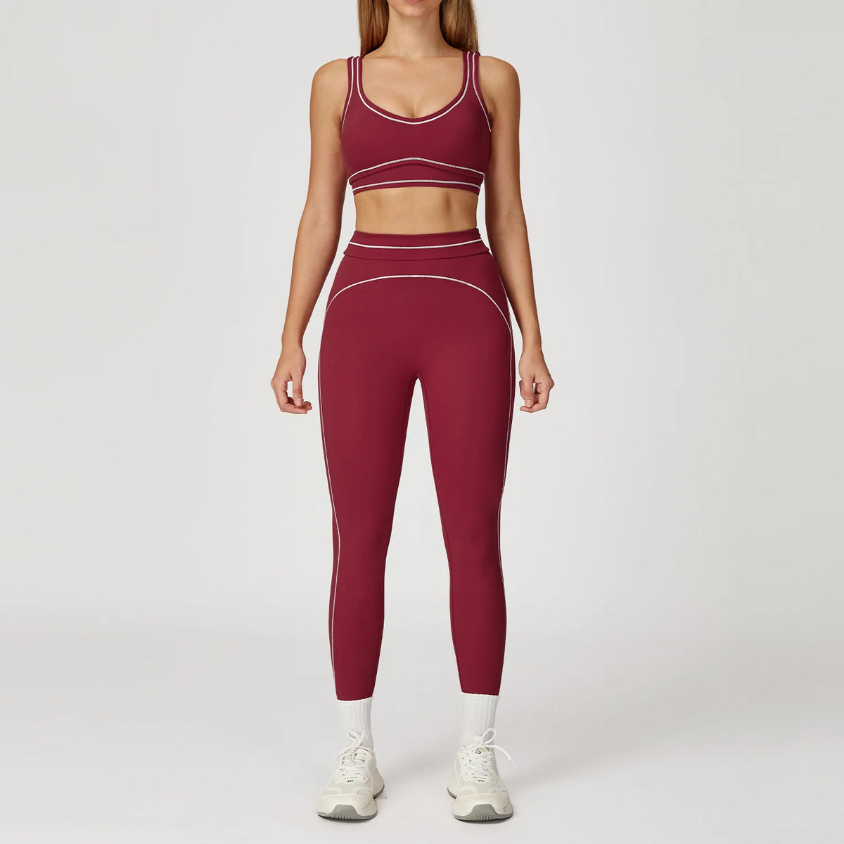 2PCS Yoga Set Gym Clothes Outdoor Sports Outfits Women Tracksuit Gym Fitness Suits Workout Long Sleeved Flared Pants Sportswear