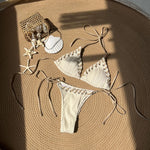 Sexy Micro Bikini 2025 Women Beige Brown Pink Weave Bandage Cross Crochet Swimsuit Brazilian Beach Bathing Suit Thong Swimwear
