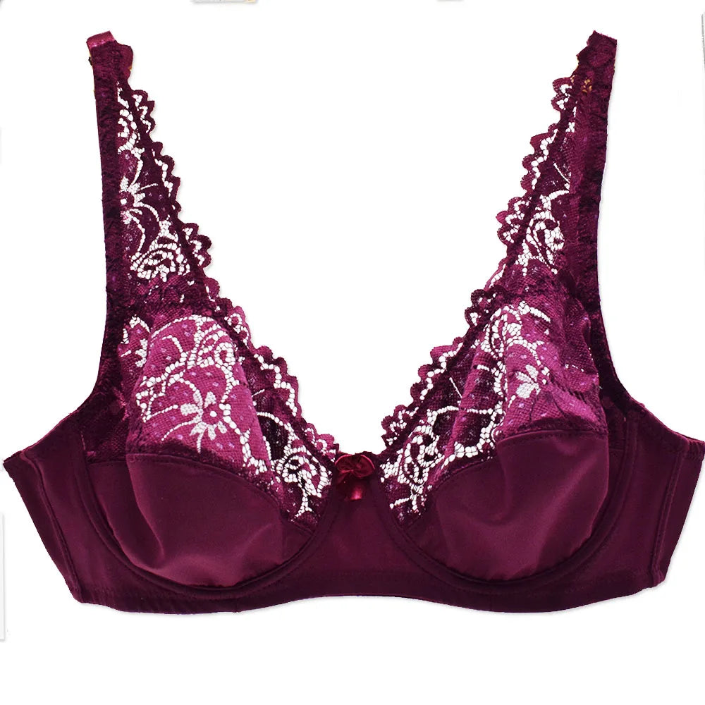 Womens Lager Bosom Lace Bralette Ladies Floral Unpadded Bra Sexy Lingerie See through Underwired Plus Size Brassiere Top
