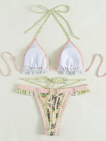 Floral Printed Halter Ruffled Frilled Bikini Women Swimwear Female Swimsuit Two-pieces Bikini set Thong Bathing Suit Swim Lady
