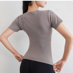 STOUREG Quick Drying Women's Yoga Shirt Short Sleeved Sports Tight Top Gym Running T-shirt Cycling Exercise Round Neck Top