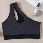 Women Sports Bra Asymmetric One Shoulder Hollow Out Design Yoga Bralette Seamless Breathable Workout Underwear For Gym Running