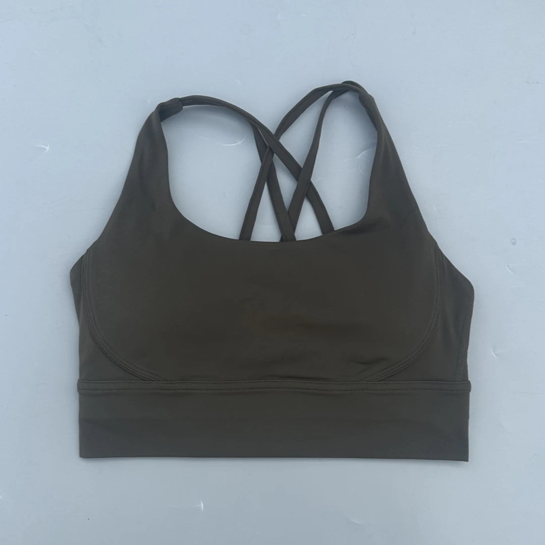 Solid Color Women Fitness Yoga Bra Top Soft Tight Comprehensive Training Jogging Gym Sports Underwear Cross Back With Chest Pad