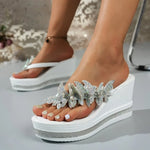 Shiny Crystal Wedge Heel Sandals for Women Fashion Clear PVC Platform Sandals Woman Thick Sole Rhinestone Butterfly Party Shoes