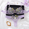 Women's Purple Floral Embroidery Lingerie Set Half Cup Push Up Bra And Thong Sheer Mesh Lace Comfortable Sexy Underwear ZA824026