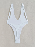 DEKA WomenSolid Deep V Neck One Piece Swimsuit Women Hollow Out White Swimwear Beach Bandage Bathing Suit Monokini