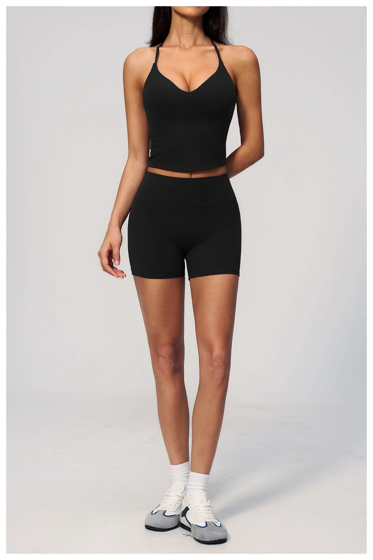 New Yoga Sets Women V Neck Back Criss Cross Sports Tank Top High Waist Butt Lift Shorts Fitness Suit Gym Running Workout Clothes