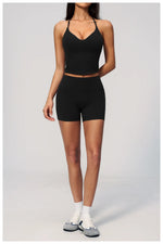 New Yoga Sets Women V Neck Back Criss Cross Sports Tank Top High Waist Butt Lift Shorts Fitness Suit Gym Running Workout Clothes
