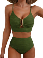 Women's New Swimsuit Bikini Set Fashion Sexy V-neck Hollow Swimsuit High Waist Textured Ruffled Swimsuit Women's Bikini Women