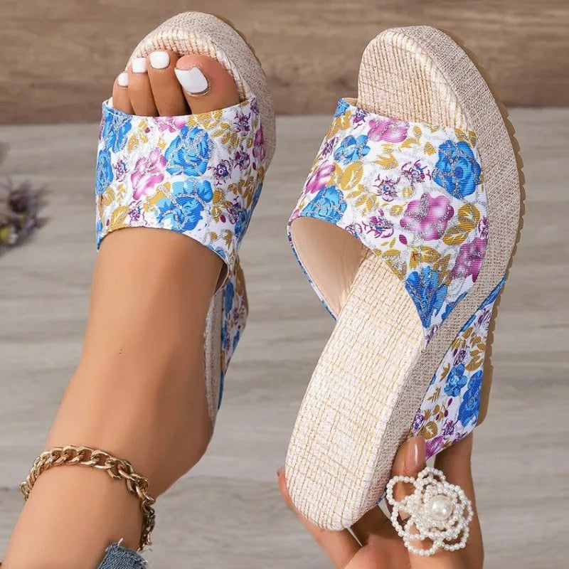 2026 New Women Shoes Fashion Shoes Casual Flip Flops SummerPrint Peep Toe Wedge Slippers