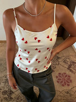 New Women Satin Top Heart Print Camisole Slim Fit Sleeveless Crop Top Elegant Ladies Pajama for Different Occasions