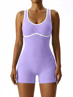 Sleeveless Contrast Trim Backless Yoga Romper Seamless Body Shaping Sport Jumpsuit for Running Training