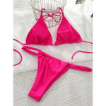 PU Pleated Ruched Bikinis Mini Micro Thong Bikini Women Swimwear Female Swimsuit Two-pieces Bikini Set Halter Bathing Suit Swim