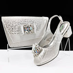 Doershow Italian green Shoes And Bag Sets For Evening Party With Stones Italian Leather Handbags Match Bags!1-1