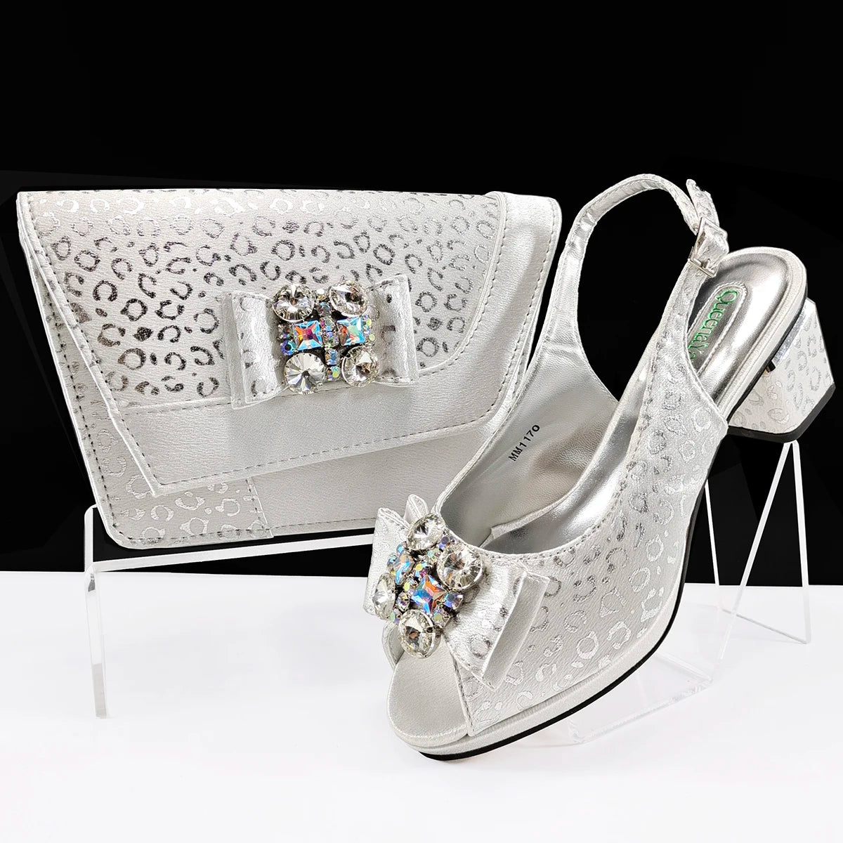 Doershow Italian green Shoes And Bag Sets For Evening Party With Stones Italian Leather Handbags Match Bags!1-1