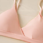 Women Ribbed Triangle Bra And Panties Set Wireless V Neck Thin Strap Bra Low Waist Briefs Ladies Removable Pads Lingerie Set